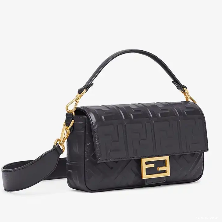 Cheap HOT FF Motif Baguette Nappa Black Medium Bag Fendi In Leather 0426